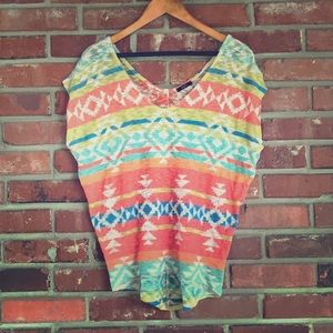 SOLD-boutique knit hi-lo Aztec print top